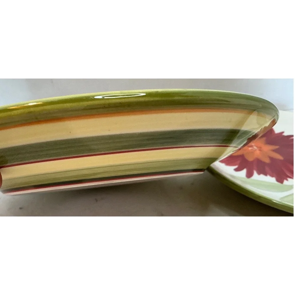 Dansk Lime Twist Dahlia Accent Salad Plates Handpainted Floral Set of 2 8.25